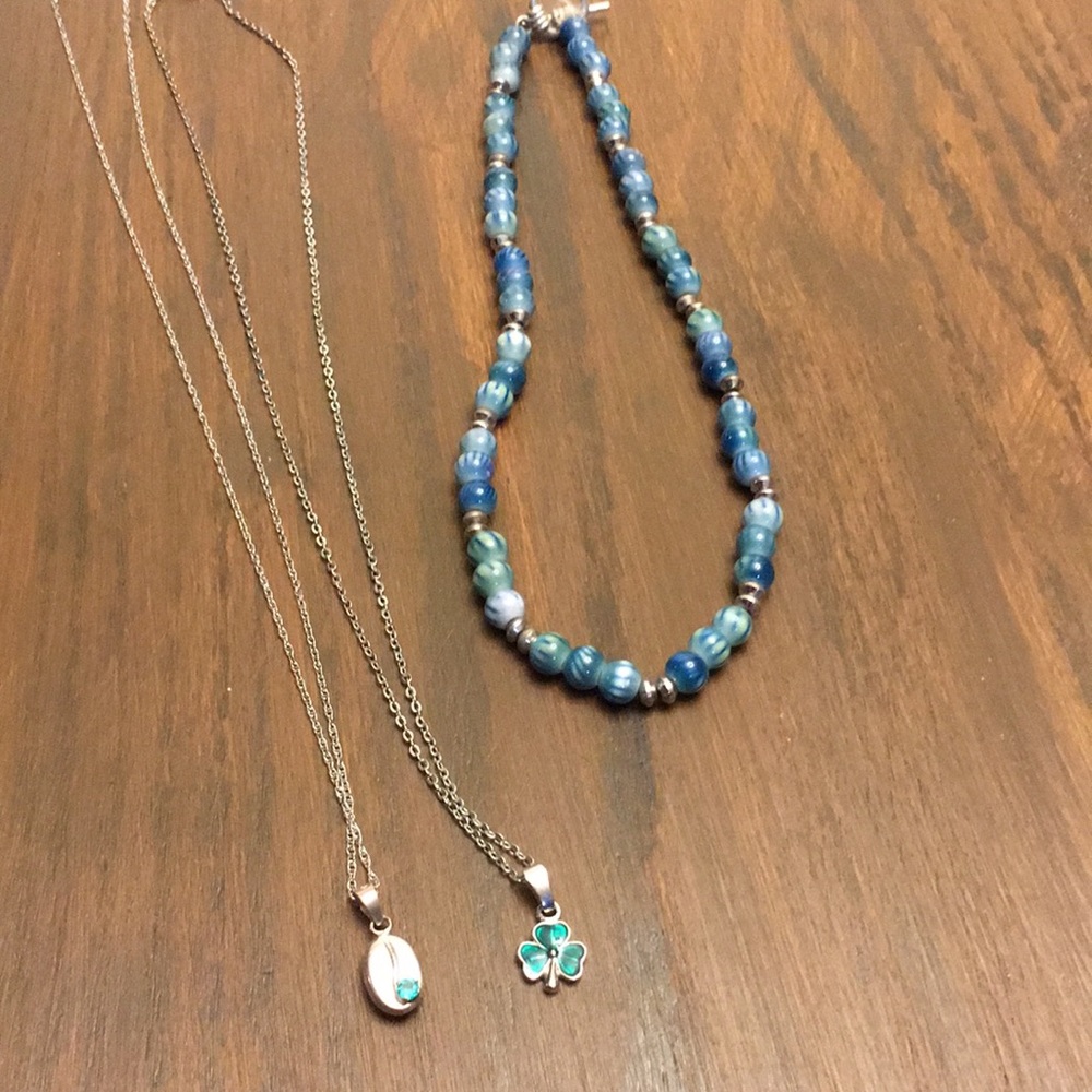 3 green necklaces